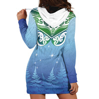 Aotearoa New Zealand New Year Hoodie Dress Maori Motifs with Silver Fern and Matariki Stars