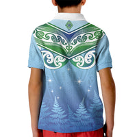 Aotearoa New Zealand New Year Kid Polo Shirt Maori Motifs with Silver Fern and Matariki Stars