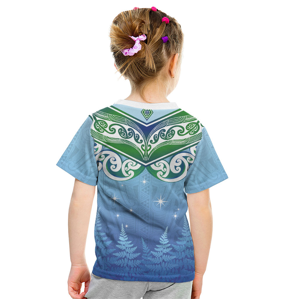 Aotearoa New Zealand New Year Kid T Shirt Maori Motifs with Silver Fern and Matariki Stars