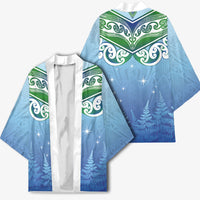 Aotearoa New Zealand New Year Kimono Maori Motifs with Silver Fern and Matariki Stars