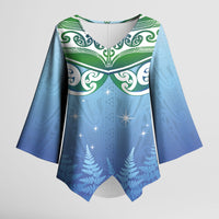 Aotearoa New Zealand New Year Kimono Sleeve Blouse Maori Motifs with Silver Fern and Matariki Stars