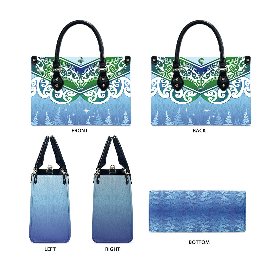 Aotearoa New Zealand New Year Leather Bag Maori Motifs with Silver Fern and Matariki Stars