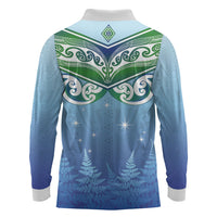 Aotearoa New Zealand New Year Long Sleeve Polo Shirt Maori Motifs with Silver Fern and Matariki Stars