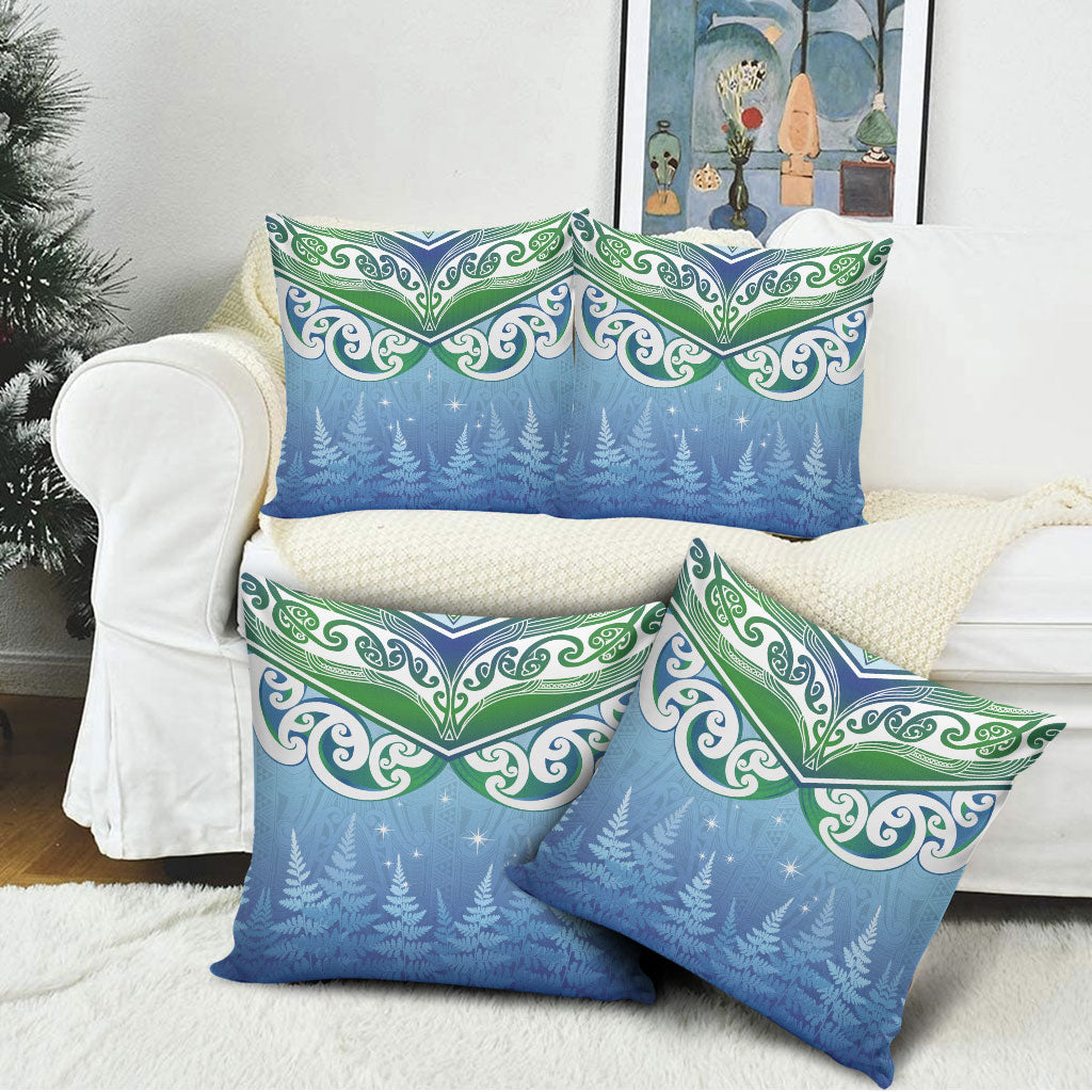 Aotearoa New Zealand New Year Pillow Cover Maori Motifs with Silver Fern and Matariki Stars