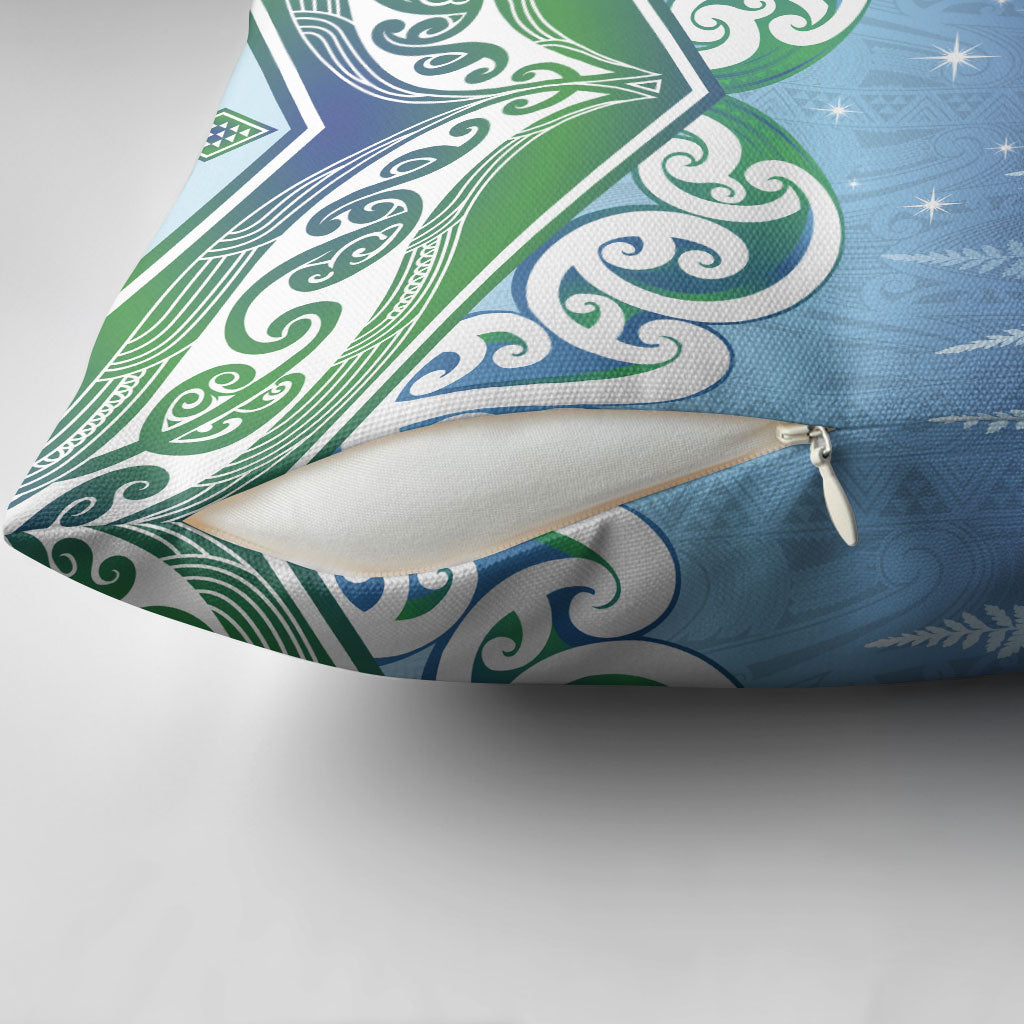 Aotearoa New Zealand New Year Pillow Cover Maori Motifs with Silver Fern and Matariki Stars