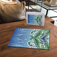 Aotearoa New Zealand New Year Puzzle Maori Motifs with Silver Fern and Matariki Stars