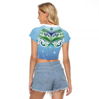 Aotearoa New Zealand New Year Raglan Cropped T Shirt Maori Motifs with Silver Fern and Matariki Stars