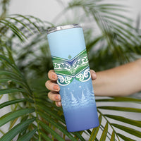 Aotearoa New Zealand New Year Skinny Tumbler Maori Motifs with Silver Fern and Matariki Stars