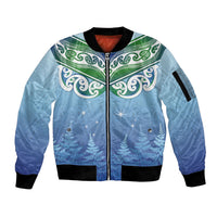 Aotearoa New Zealand New Year Sleeve Zip Bomber Jacket Maori Motifs with Silver Fern and Matariki Stars