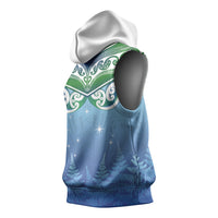 Aotearoa New Zealand New Year Sleeveless Hoodie Maori Motifs with Silver Fern and Matariki Stars