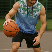 Aotearoa New Zealand New Year Sleeveless Hoodie Maori Motifs with Silver Fern and Matariki Stars