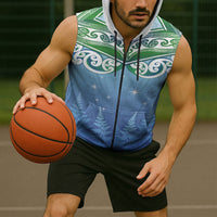 Aotearoa New Zealand New Year Sleeveless Zip Hoodie Maori Motifs with Silver Fern and Matariki Stars