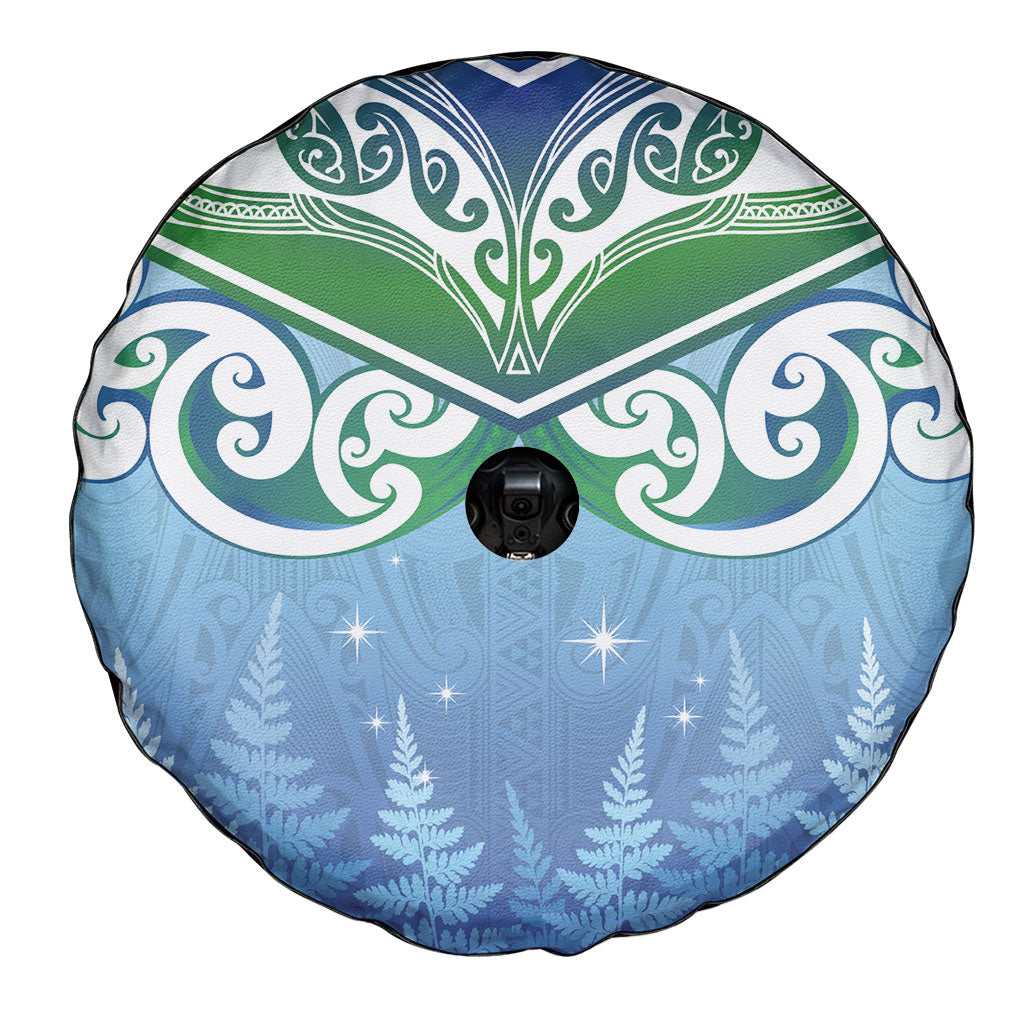 Aotearoa New Zealand New Year Spare Tire Cover Maori Motifs with Silver Fern and Matariki Stars