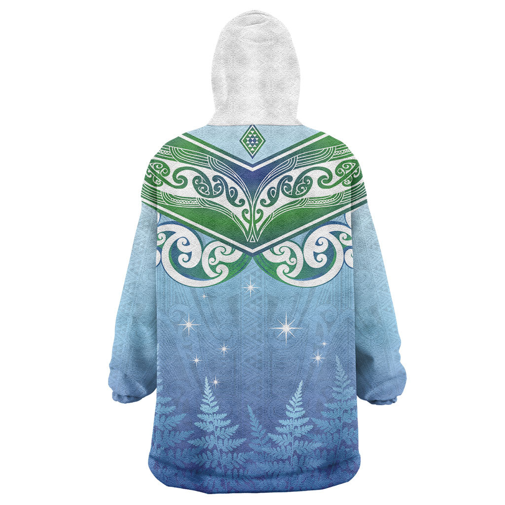 Aotearoa New Zealand New Year Wearable Blanket Hoodie Maori Motifs with Silver Fern and Matariki Stars