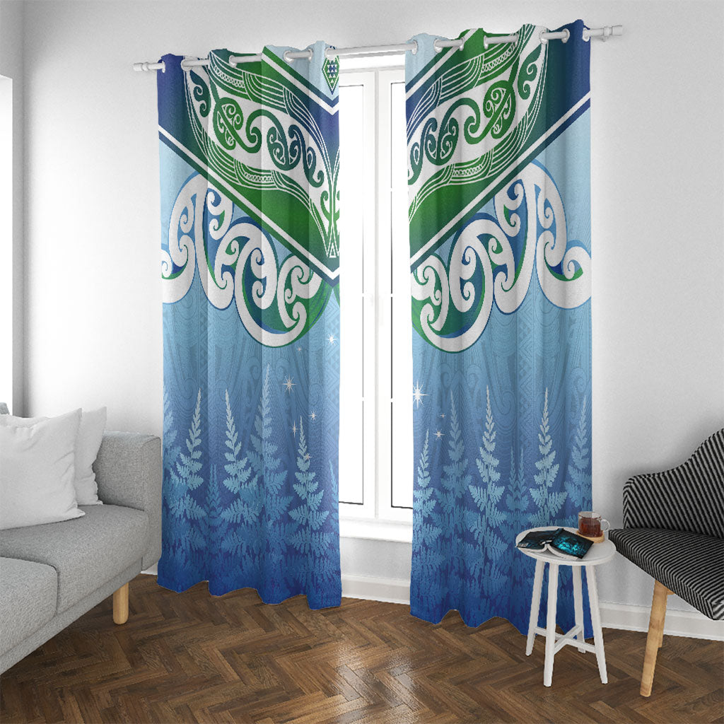 Aotearoa New Zealand New Year Window Curtain Maori Motifs with Silver Fern and Matariki Stars