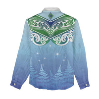 Aotearoa New Zealand New Year Women Casual Shirt Maori Motifs with Silver Fern and Matariki Stars