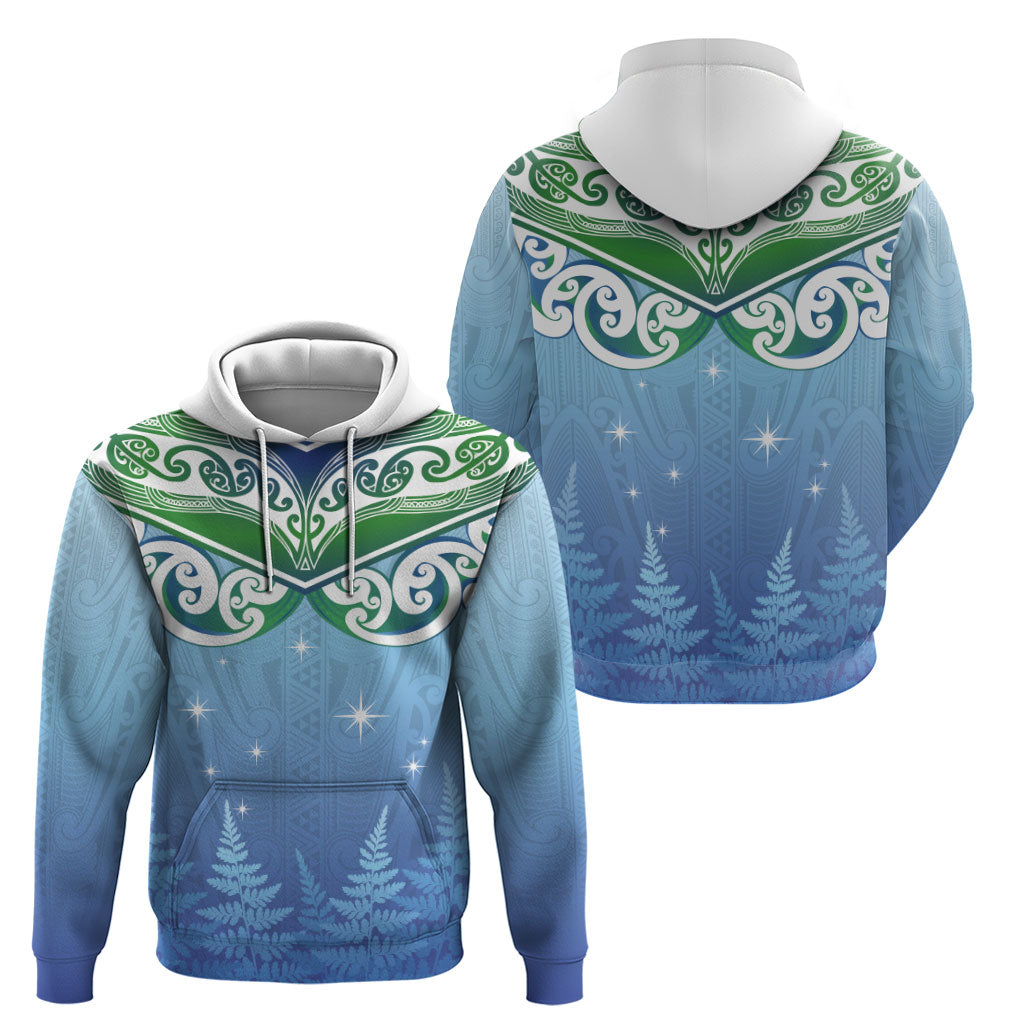 Aotearoa New Zealand New Year Zip Hoodie Maori Motifs with Silver Fern and Matariki Stars