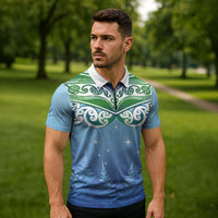Aotearoa New Zealand New Year Zipper Polo Shirt Maori Motifs with Silver Fern and Matariki Stars