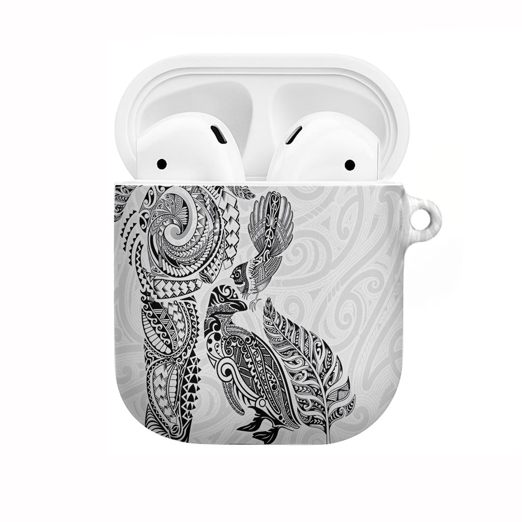 Aotearoa Moko Tribal Tattoo AirPods Case New Zealand Maori Penguin and Fantail White Color