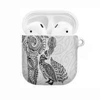 Aotearoa Moko Tribal Tattoo AirPods Case New Zealand Maori Penguin and Fantail White Color
