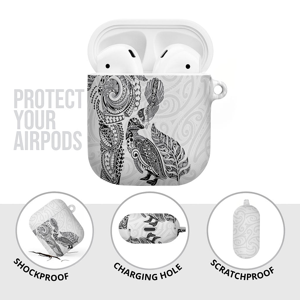 Aotearoa Moko Tribal Tattoo AirPods Case New Zealand Maori Penguin and Fantail White Color