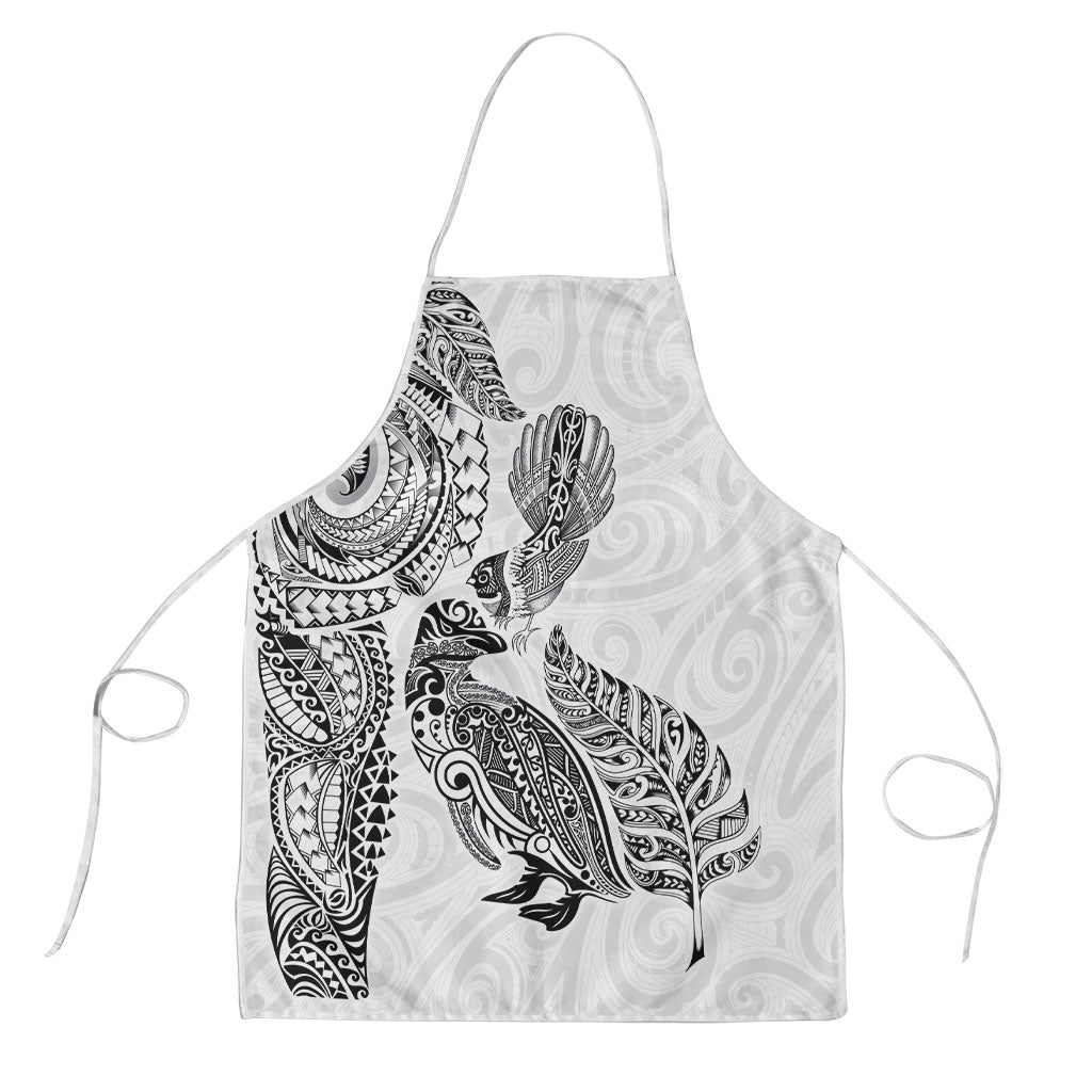 Aotearoa Moko Tribal Tattoo Apron New Zealand Maori Penguin and Fantail White Color