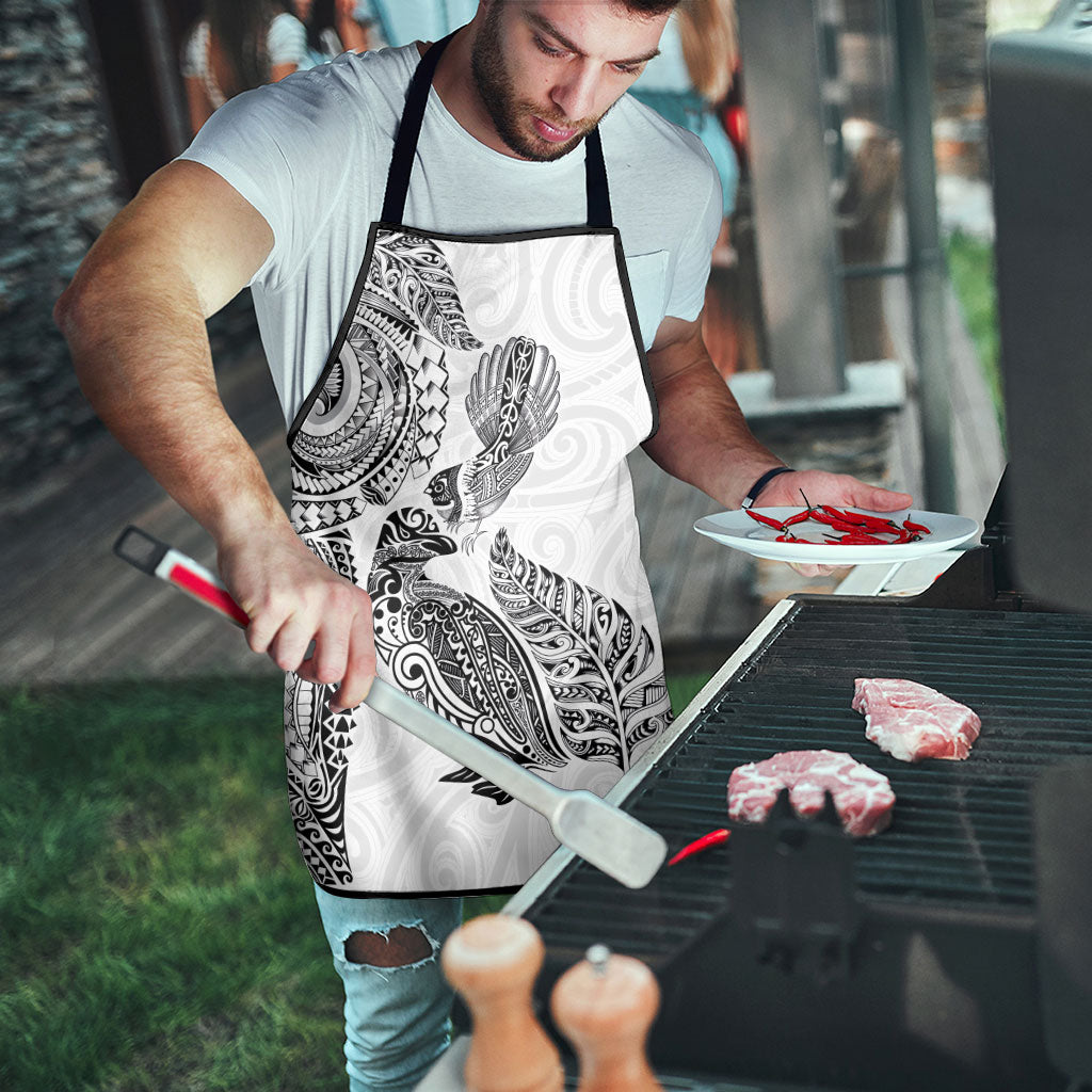 Aotearoa Moko Tribal Tattoo Apron New Zealand Maori Penguin and Fantail White Color