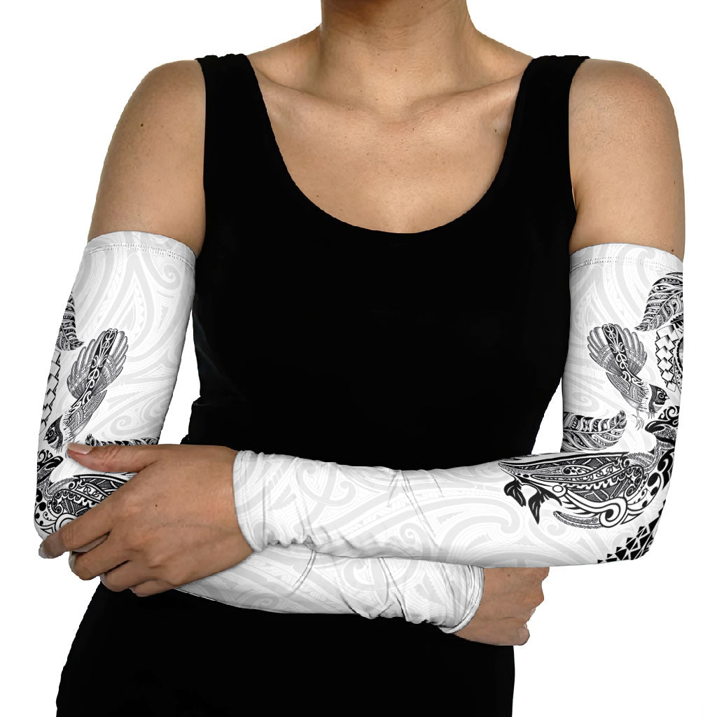 Aotearoa Moko Tribal Tattoo Arm Sleeves New Zealand Maori Penguin and Fantail White Color