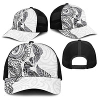 Aotearoa Moko Tribal Tattoo Baseball Net Cap New Zealand Maori Penguin and Fantail White Color