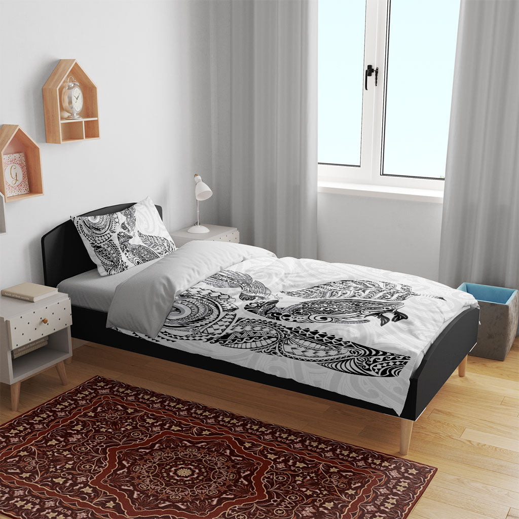 Aotearoa Moko Tribal Tattoo Bedding Set New Zealand Maori Penguin and Fantail White Color