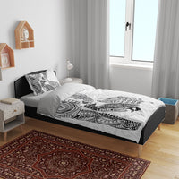 Aotearoa Moko Tribal Tattoo Bedding Set New Zealand Maori Penguin and Fantail White Color