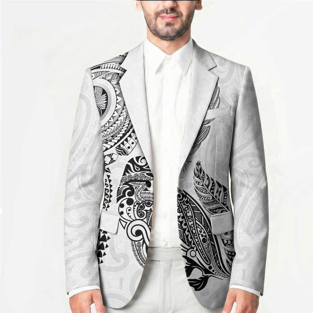 Aotearoa Moko Tribal Tattoo Blazer New Zealand Maori Penguin and Fantail White Color
