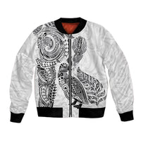 Aotearoa Moko Tribal Tattoo Bomber Jacket New Zealand Maori Penguin and Fantail White Color