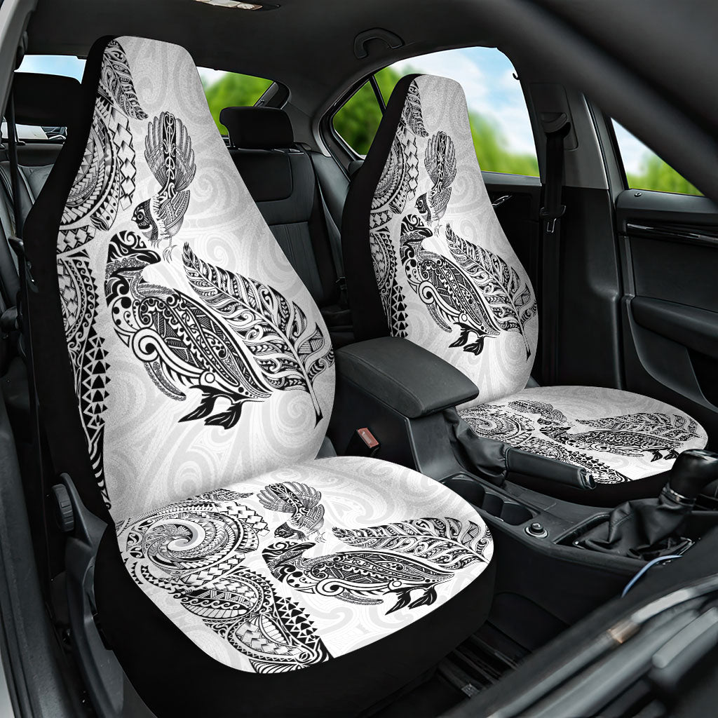 Aotearoa Moko Tribal Tattoo Car Seat Cover New Zealand Maori Penguin and Fantail White Color