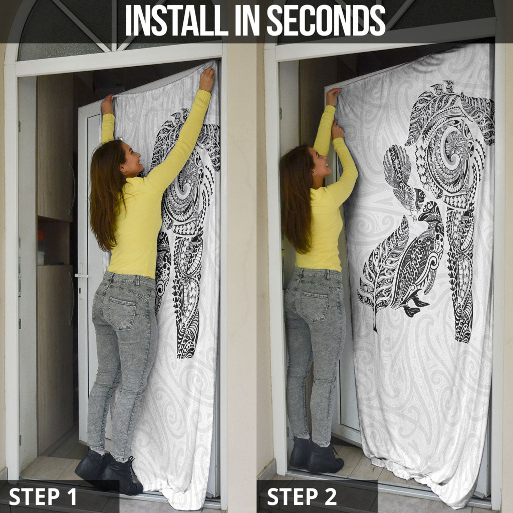 Aotearoa Moko Tribal Tattoo Door Cover New Zealand Maori Penguin and Fantail White Color