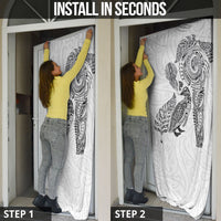 Aotearoa Moko Tribal Tattoo Door Cover New Zealand Maori Penguin and Fantail White Color