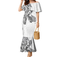 Aotearoa Moko Tribal Tattoo Family Matching Mermaid Dress and Hawaiian Shirt New Zealand Maori Penguin and Fantail White Color