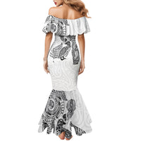 Aotearoa Moko Tribal Tattoo Family Matching Mermaid Dress and Hawaiian Shirt New Zealand Maori Penguin and Fantail White Color