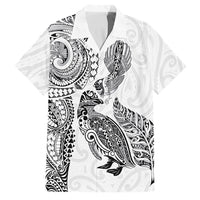 Aotearoa Moko Tribal Tattoo Family Matching Off Shoulder Maxi Dress and Hawaiian Shirt New Zealand Maori Penguin and Fantail White Color