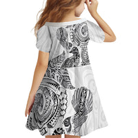 Aotearoa Moko Tribal Tattoo Family Matching Short Sleeve Bodycon Dress and Hawaiian Shirt New Zealand Maori Penguin and Fantail White Color