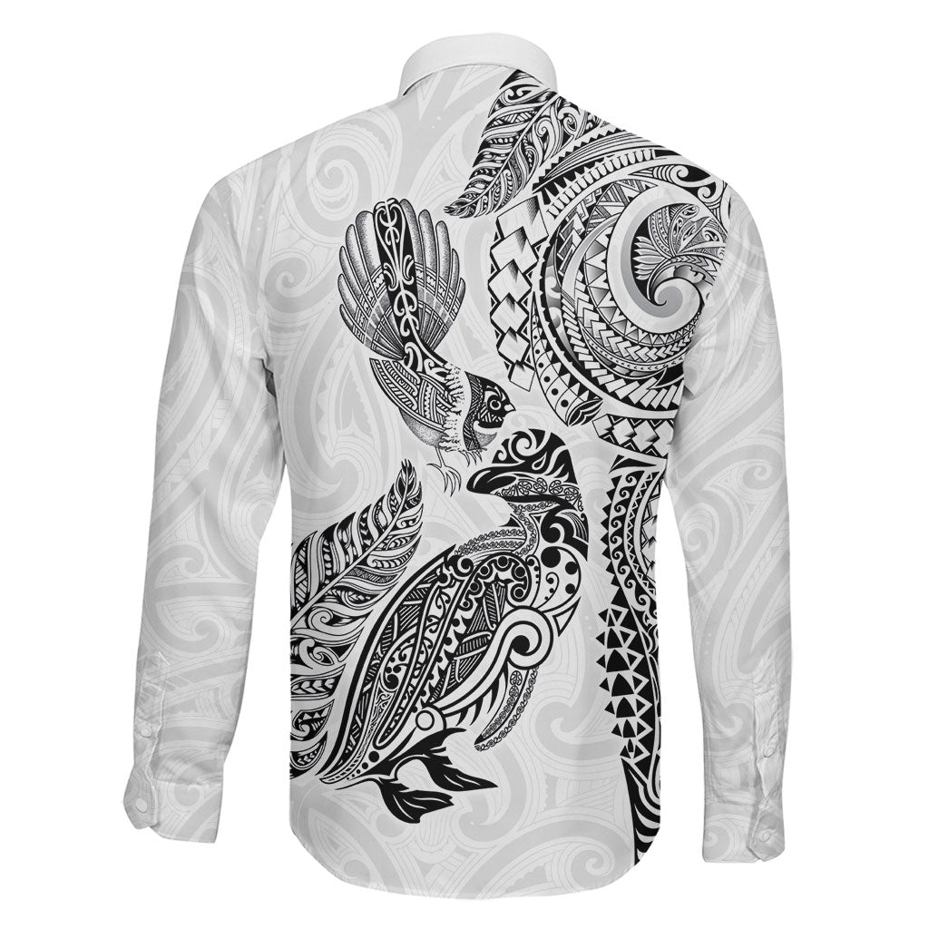 Aotearoa Moko Tribal Tattoo Family Matching Summer Maxi Dress and Hawaiian Shirt New Zealand Maori Penguin and Fantail White Color