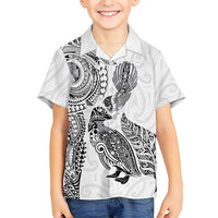 Aotearoa Moko Tribal Tattoo Family Matching Summer Maxi Dress and Hawaiian Shirt New Zealand Maori Penguin and Fantail White Color