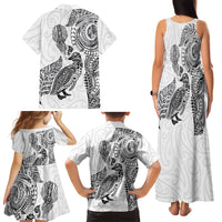 Aotearoa Moko Tribal Tattoo Family Matching Tank Maxi Dress and Hawaiian Shirt New Zealand Maori Penguin and Fantail White Color