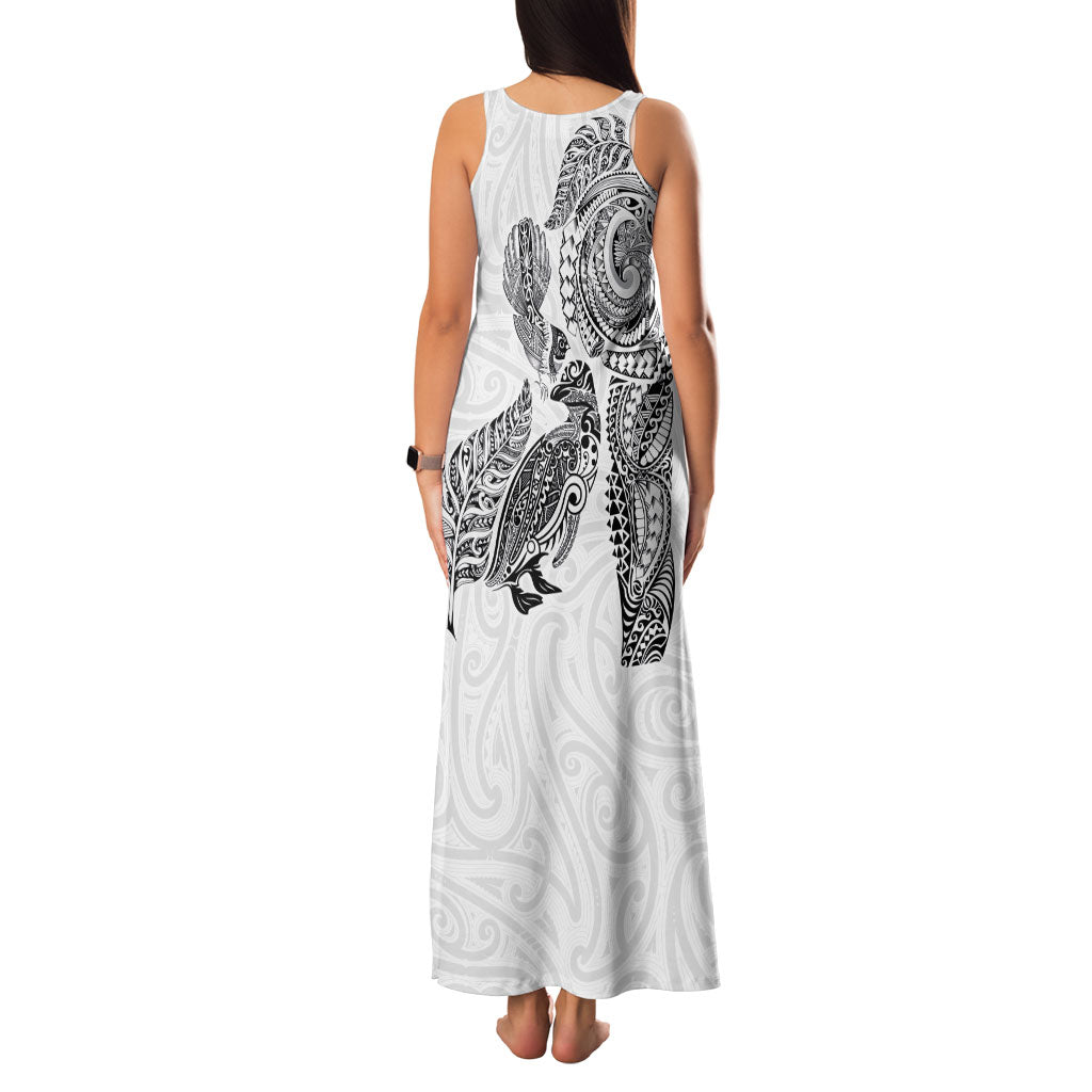 Aotearoa Moko Tribal Tattoo Family Matching Tank Maxi Dress and Hawaiian Shirt New Zealand Maori Penguin and Fantail White Color
