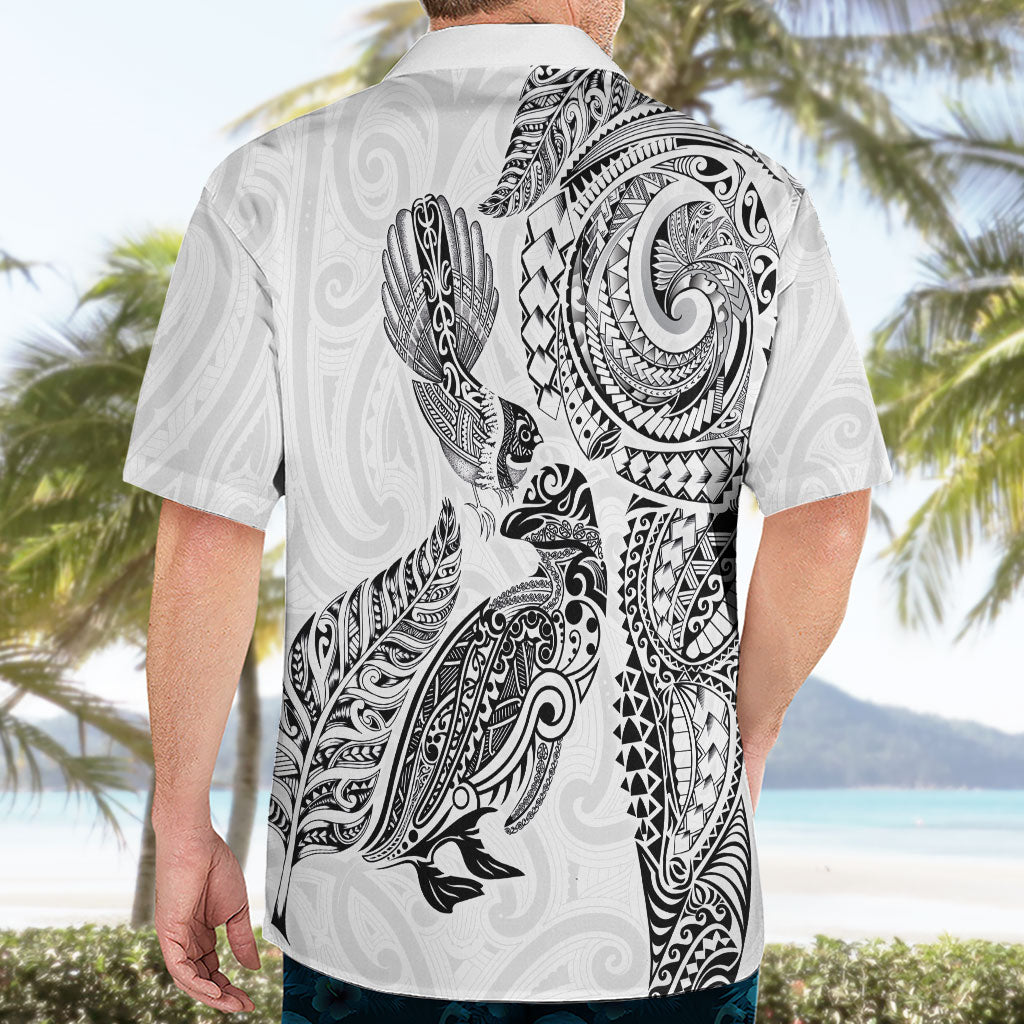 Aotearoa Moko Tribal Tattoo Hawaiian Shirt New Zealand Maori Penguin and Fantail White Color