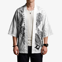 Aotearoa Moko Tribal Tattoo Kimono New Zealand Maori Penguin and Fantail White Color