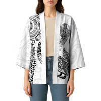 Aotearoa Moko Tribal Tattoo Kimono New Zealand Maori Penguin and Fantail White Color