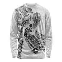 Aotearoa Moko Tribal Tattoo Long Sleeve Shirt New Zealand Maori Penguin and Fantail White Color