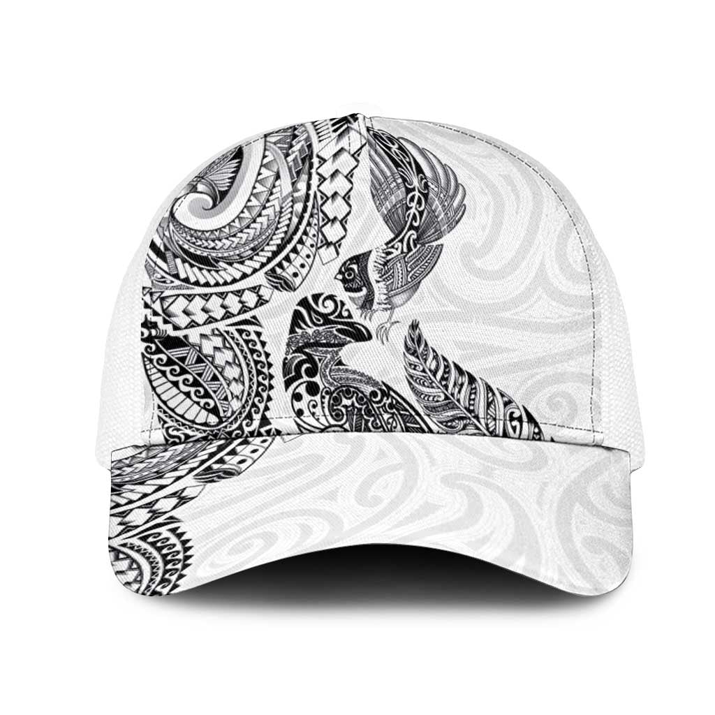 Aotearoa Moko Tribal Tattoo Mesh Trucker Cap New Zealand Maori Penguin and Fantail White Color LT03 One Size White White - Polynesian Pride