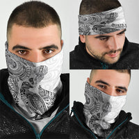 Aotearoa Moko Tribal Tattoo Neck Gaiter New Zealand Maori Penguin and Fantail White Color